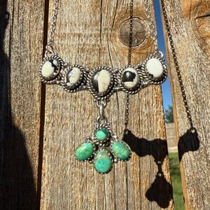 White Buffalo and Turquoise Elegant Sterling Silver 925 Lariat Necklace